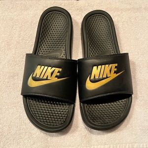 Nike Slides Black and Gold Size 12